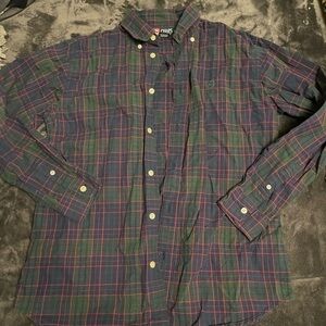 Chaps Green and Red Plaid Button Down Shirt